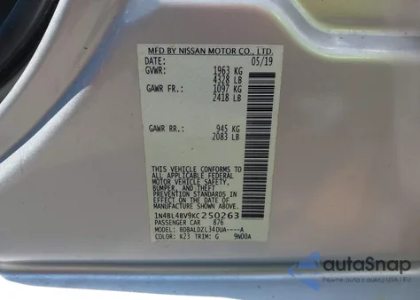 2019 Nissan Altima 2.5 S from USA, damaged, VIN 1N4BL4BV9KC250263